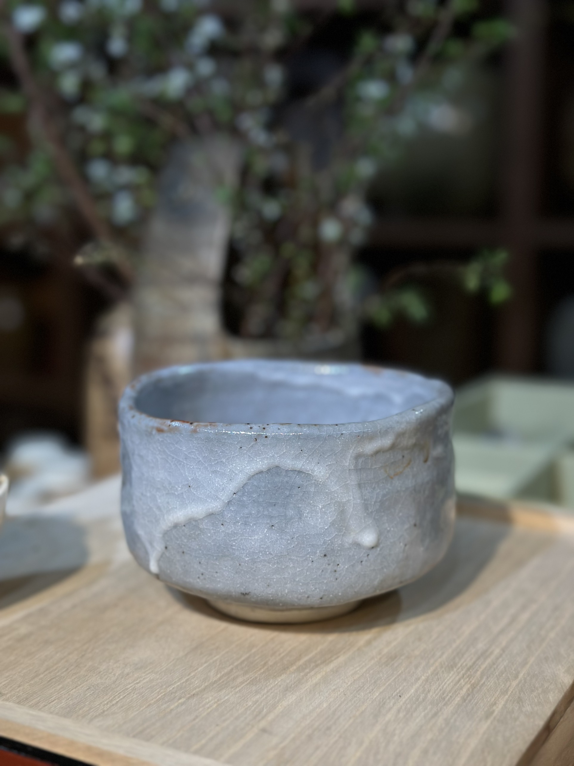 Chawan - Bát đánh matcha xanh lam men sữa chảy - Chén trà đạo