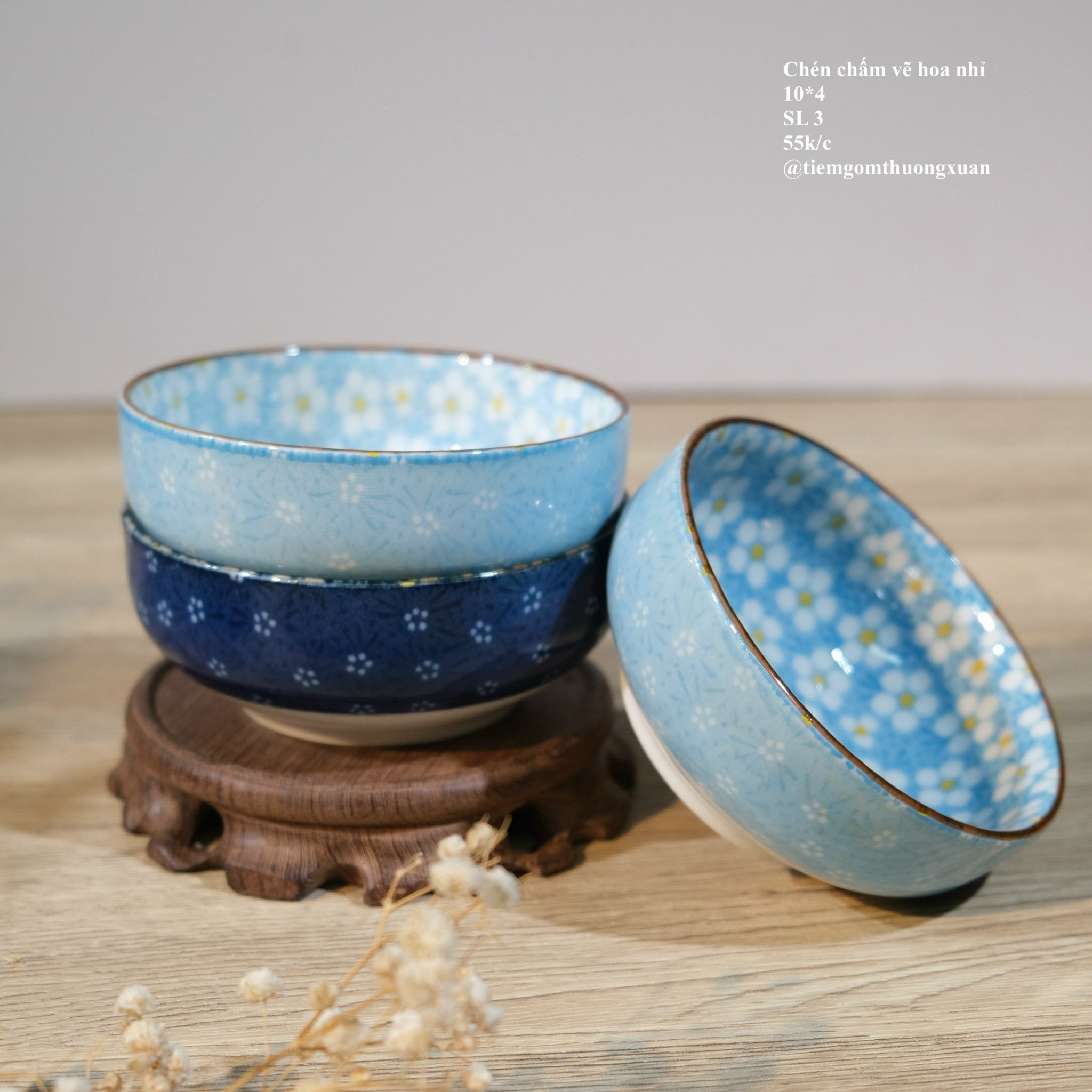 Chén chấm vẽ hoa nhí