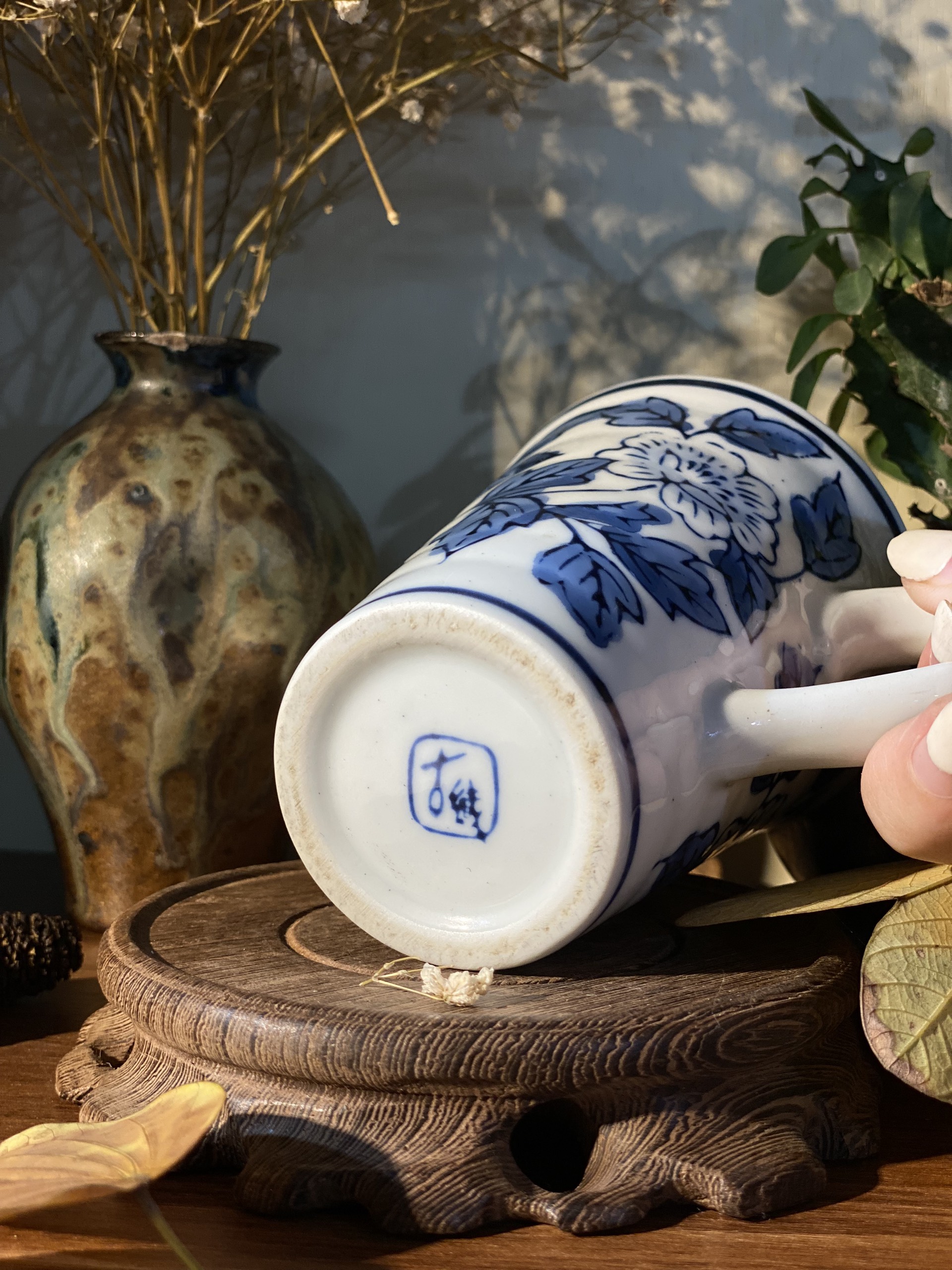 cốc lam họa tiết hoa mẫu đơn