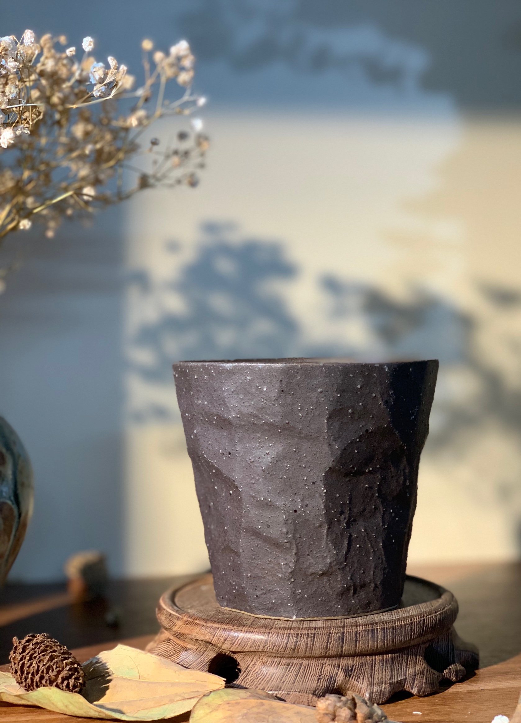 Cốc mộc cốt dày nâu thuần