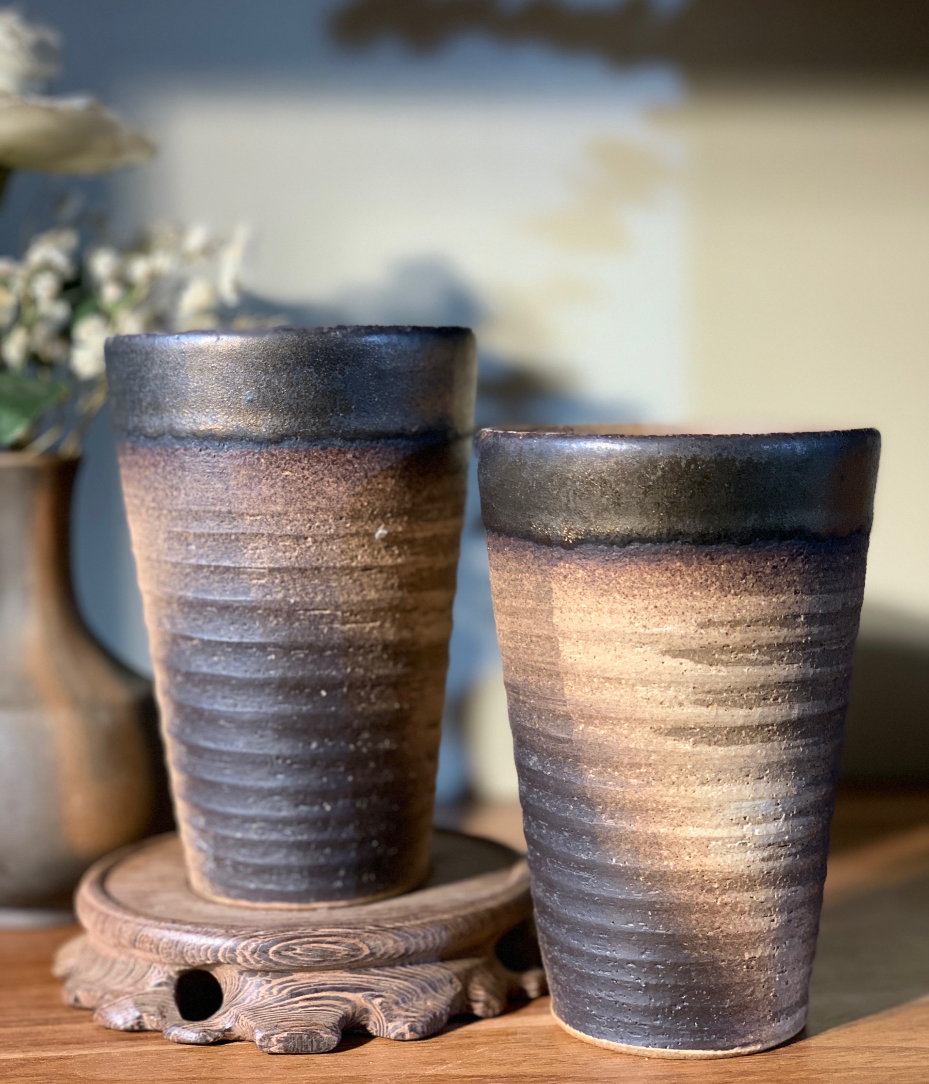 Cốc mộc hoạ tiết xoắn viền ánh kim