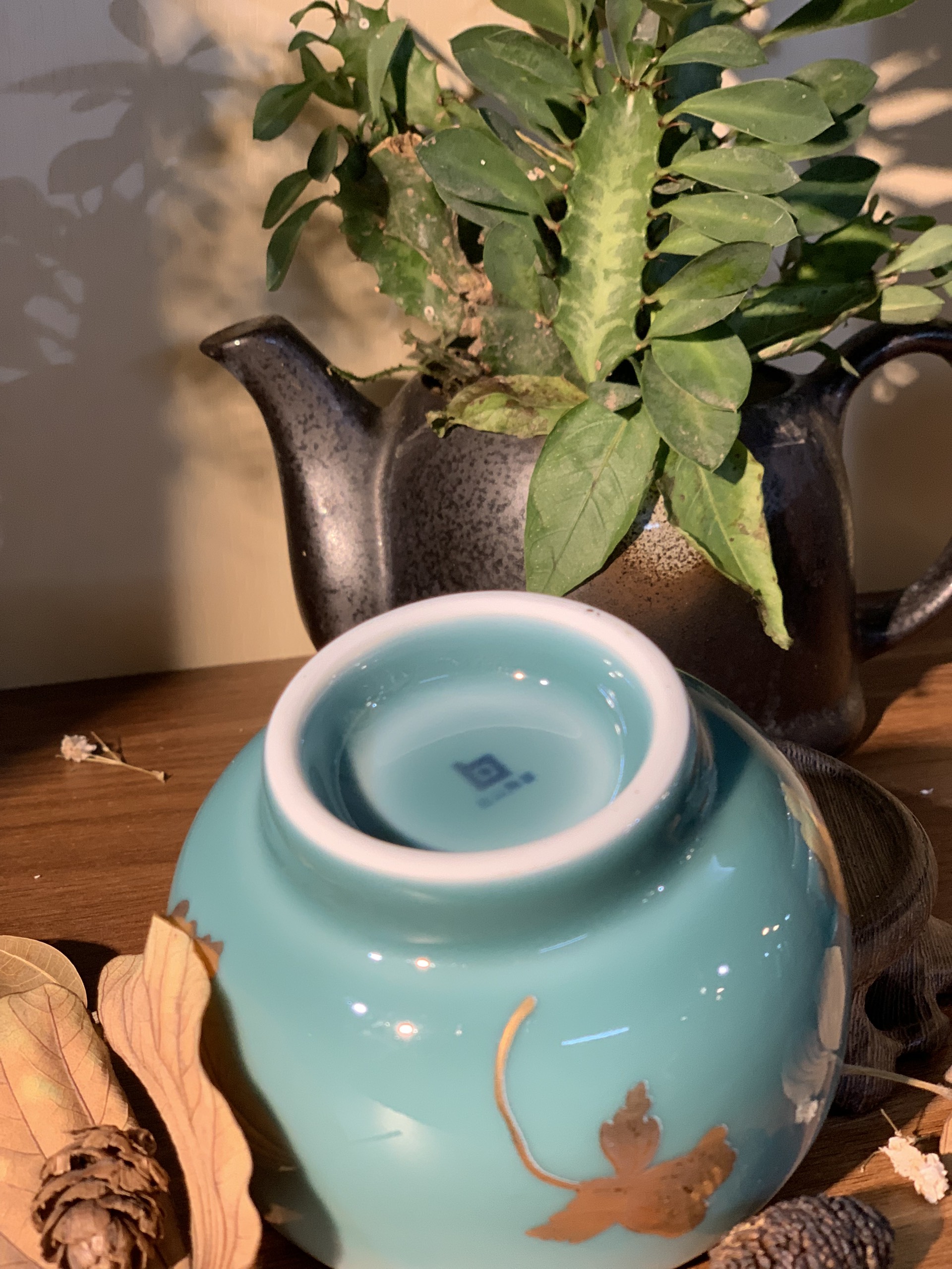 Set cốc Ombre ngọc bích họa hoa vàng