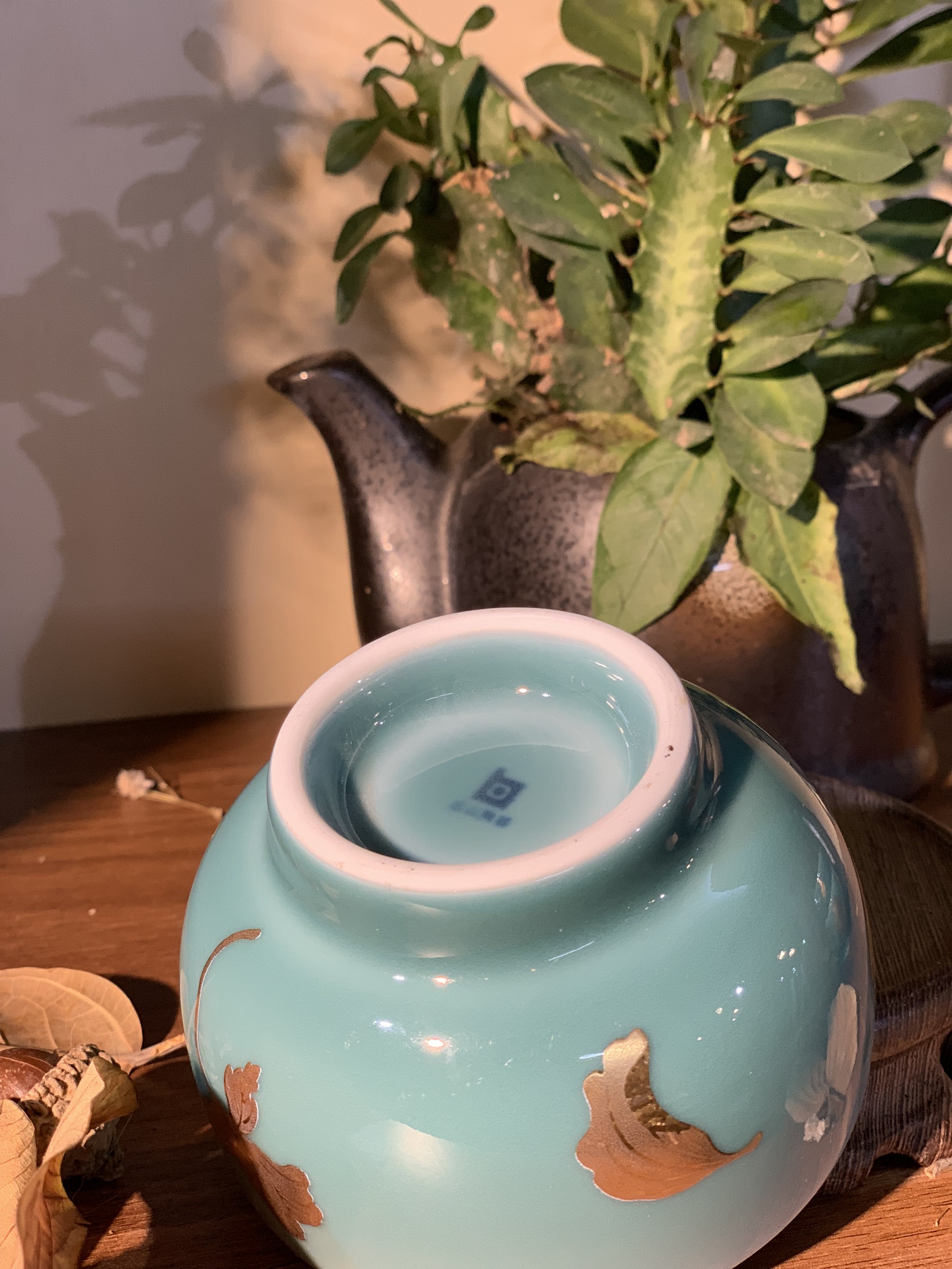 Set cốc Ombre ngọc bích họa hoa vàng