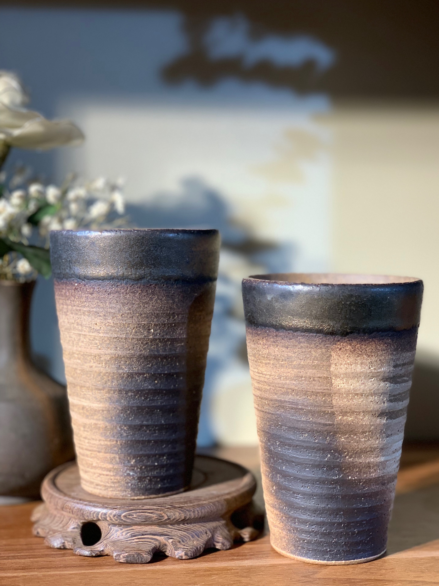 Cốc mộc hoạ tiết xoắn viền ánh kim