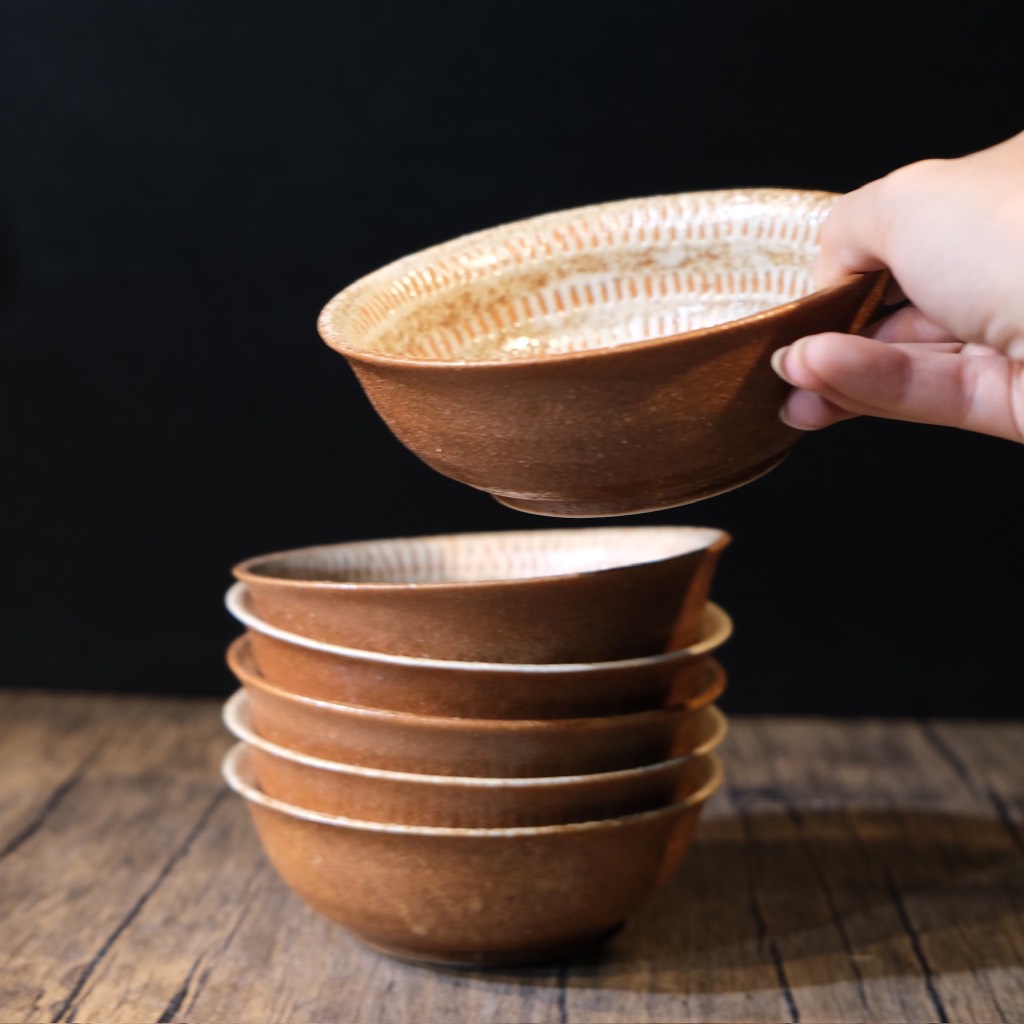 Bát nhỡ mộc Ontayaki nâu lòng xoáy