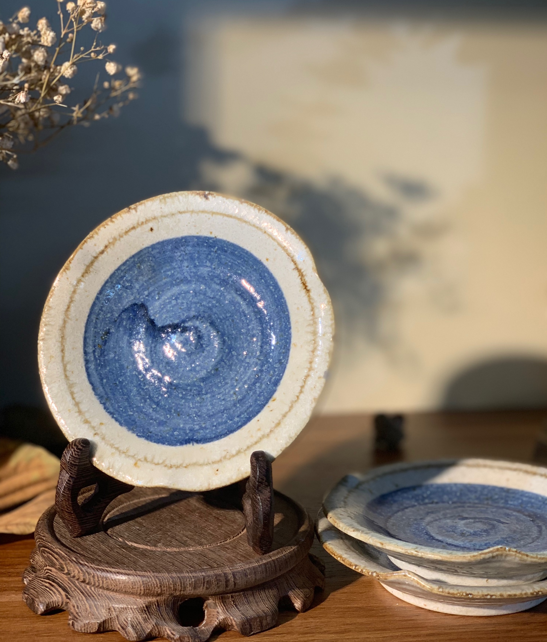 Đĩa nhỏ mộc lòng tráng men lam