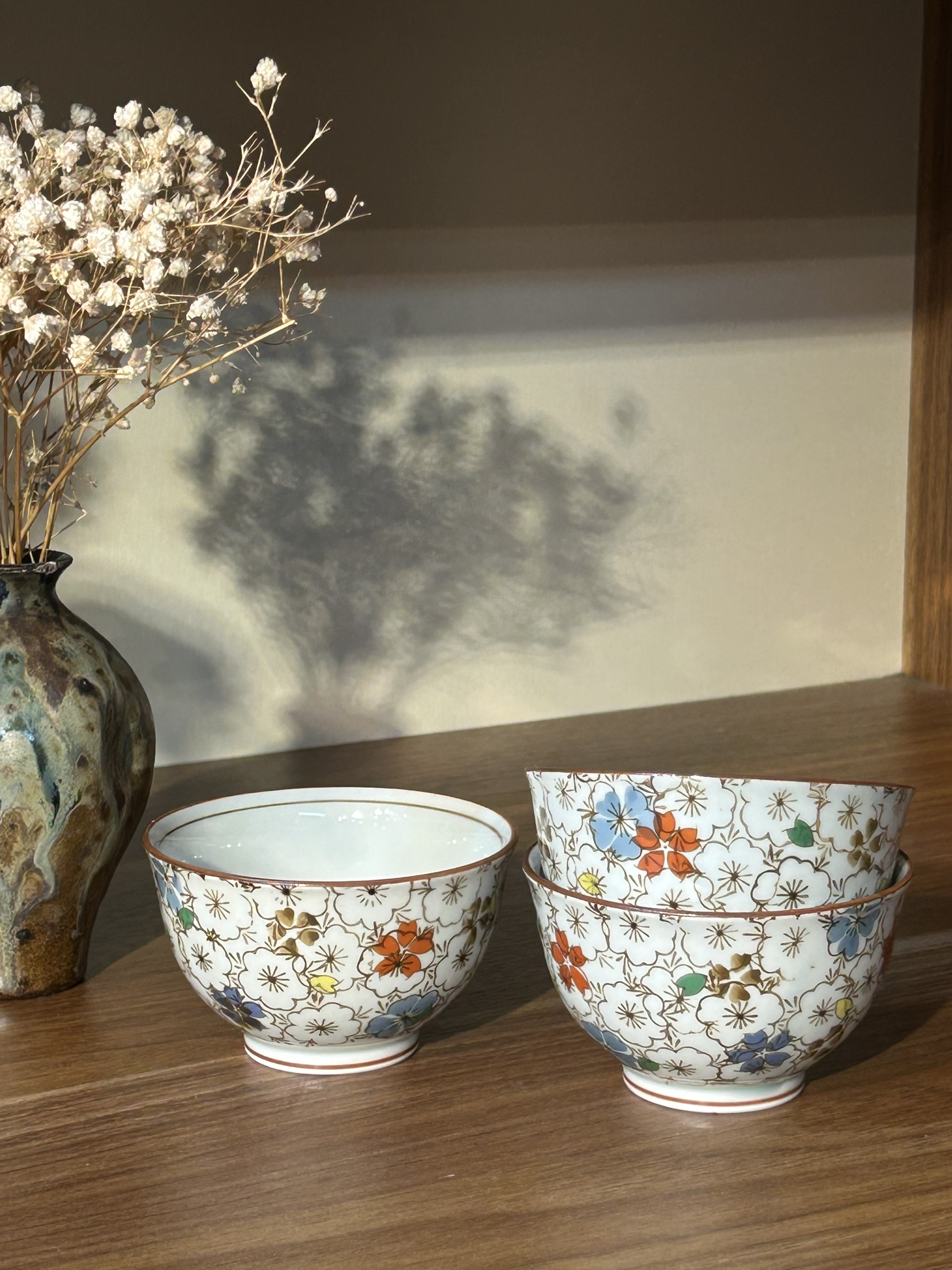 Set 3 chén hoạ tiết hoa tráng men