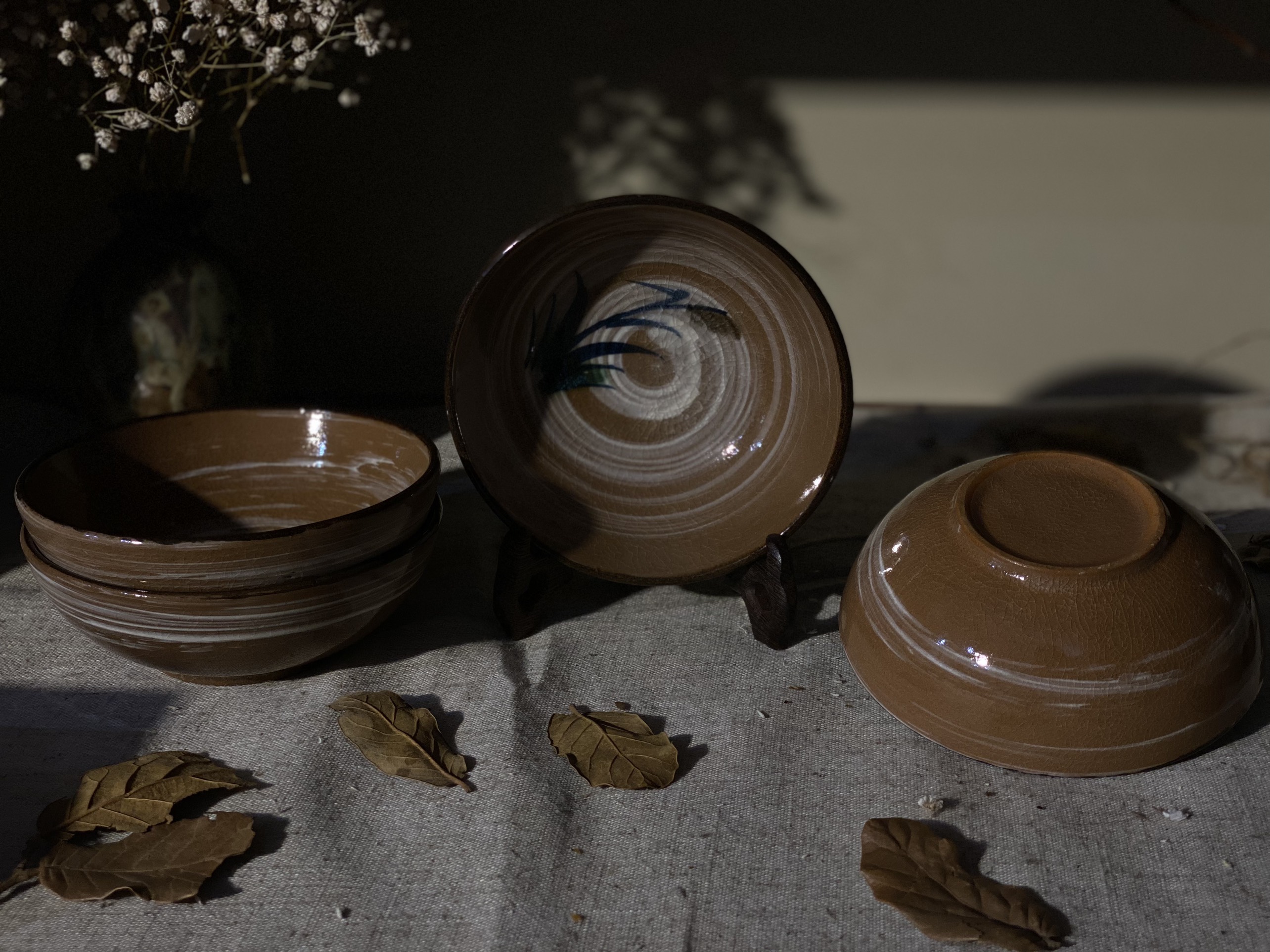 Set bát ăn cơm tráng men nâu 4c