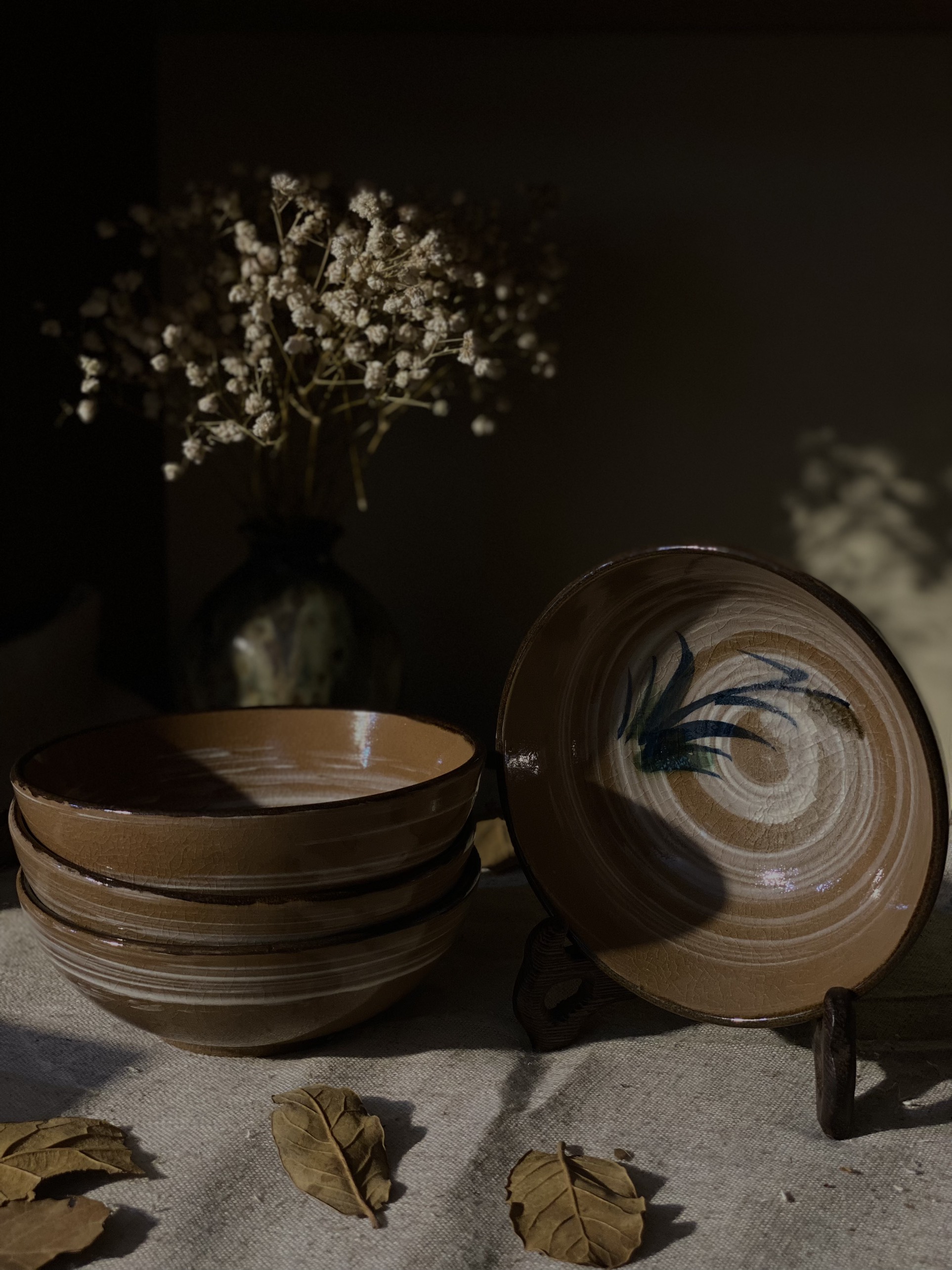 Set bát ăn cơm tráng men nâu 4c