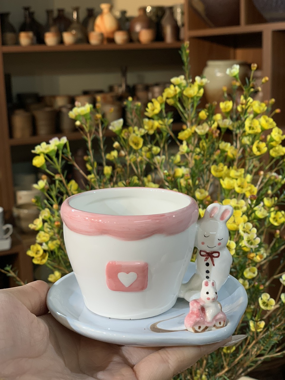 Set cốc hồng tay cầm thỏ cute