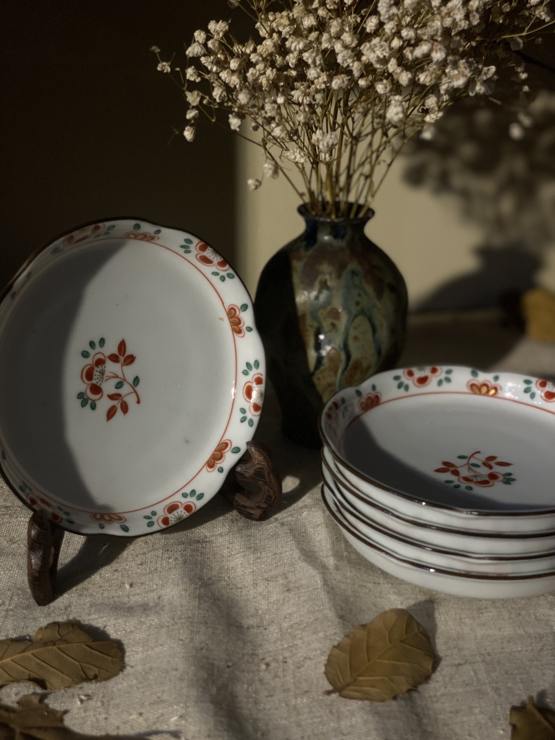 Set đĩa trang men Nhật Bản Tashibana hoạ tiết Tam Thái