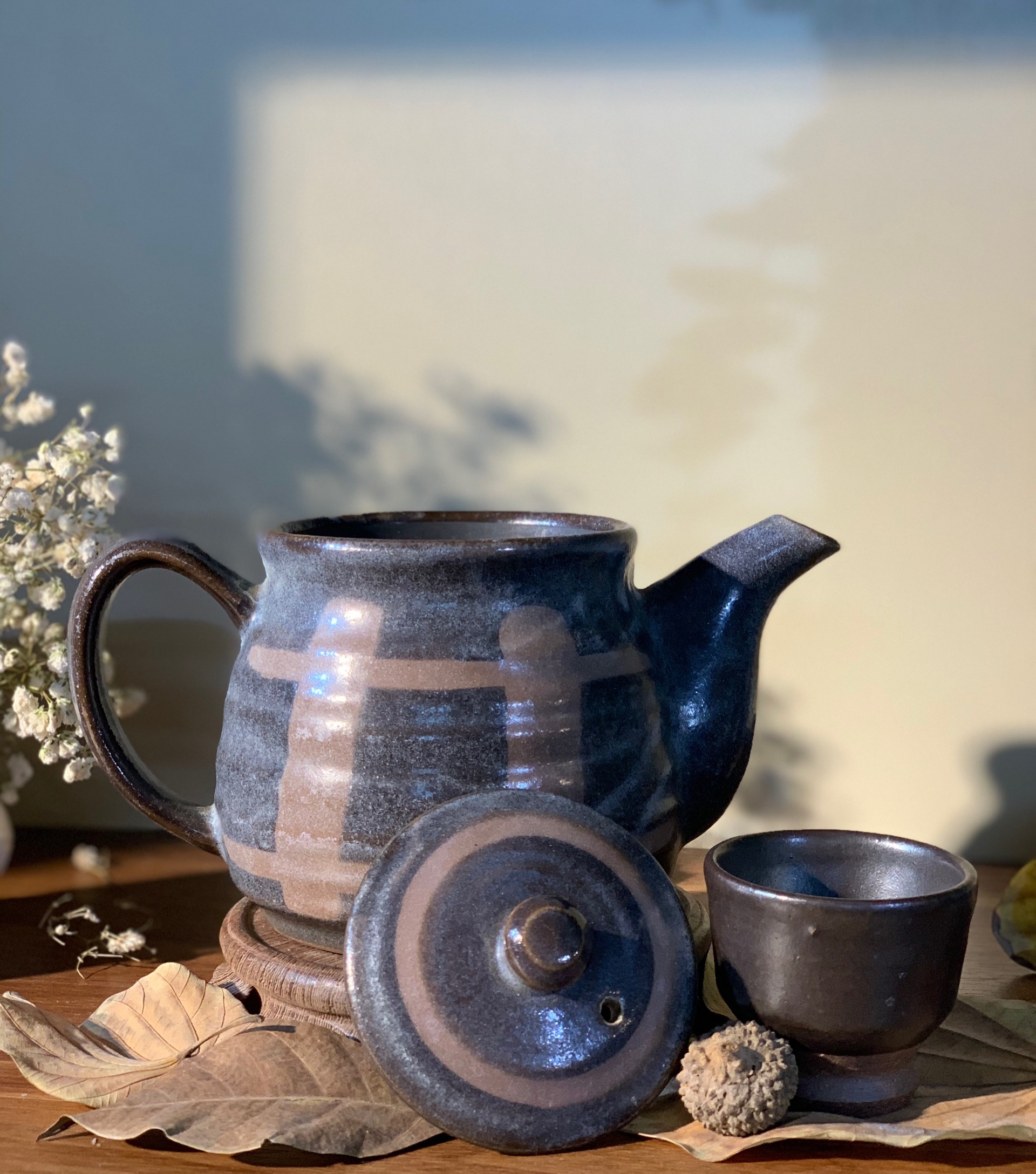 Set trà gốm đất nung ghi sữa Nhật Bản