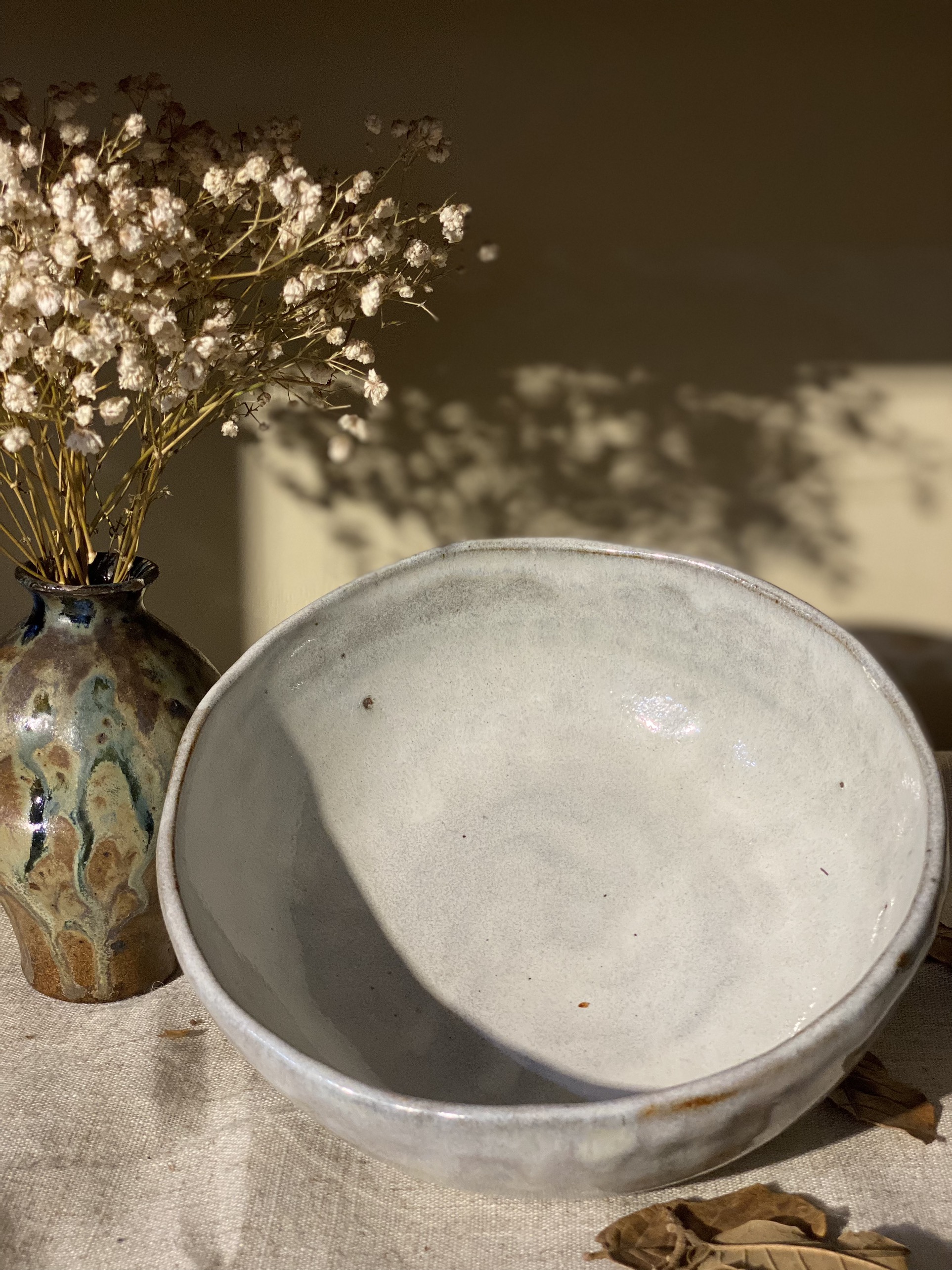 Tô mộc nhỡ tráng men sữa Wabisabi cốt nặng