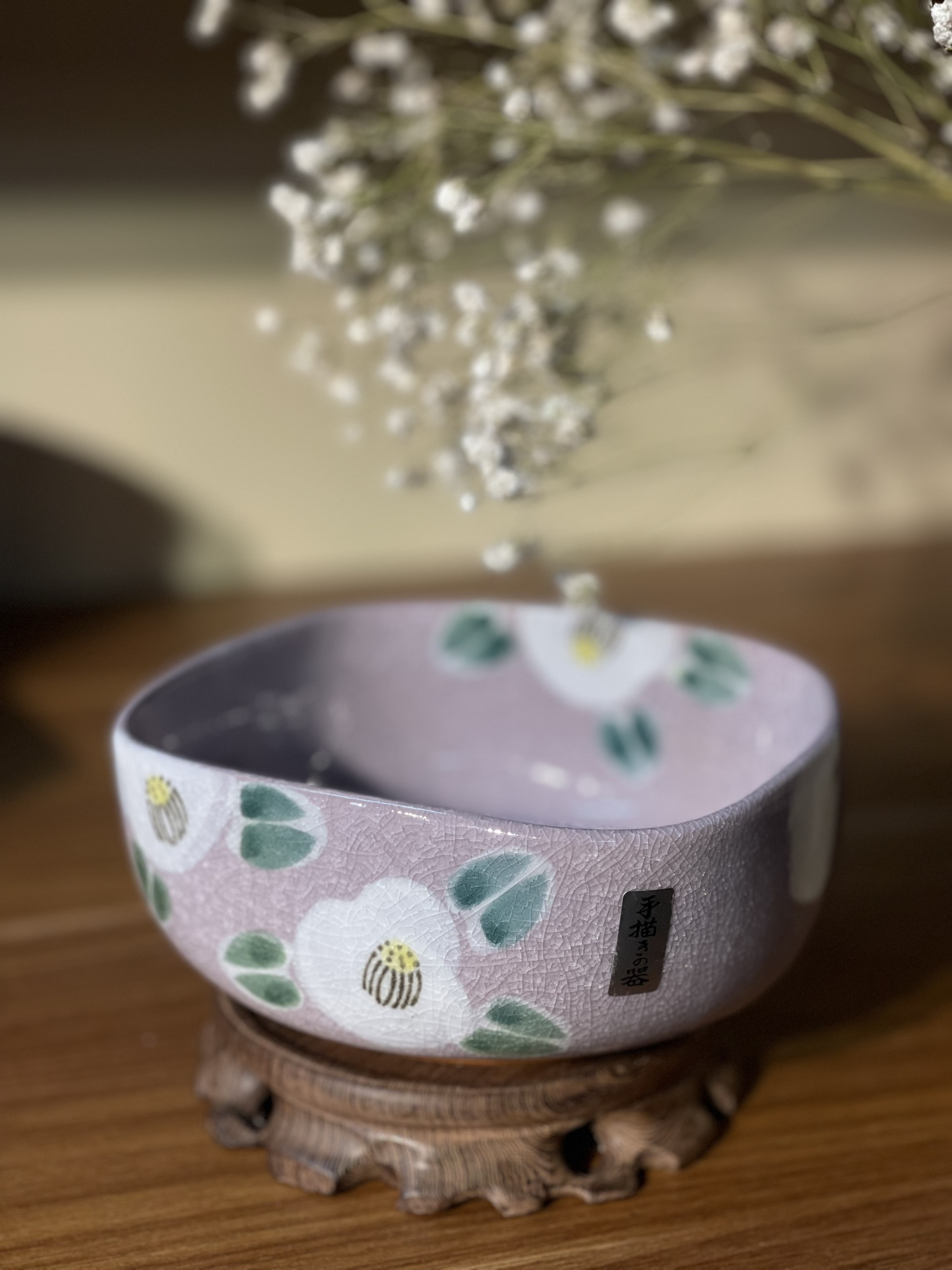 Tô nhỡ Kyoyaki men rạn vẽ hoa trà