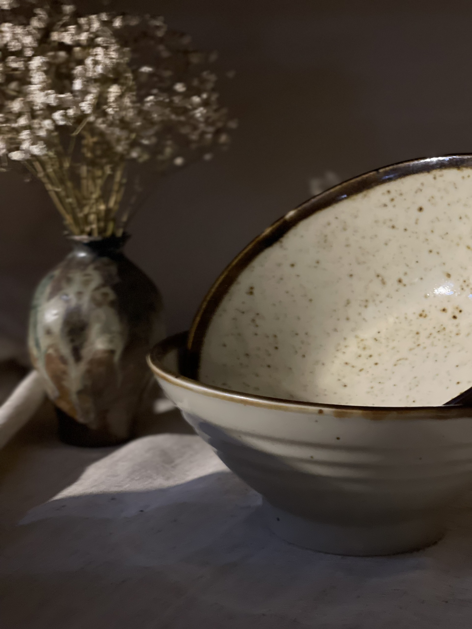 Tô mì Nhật vintage men tiêu viền nâu