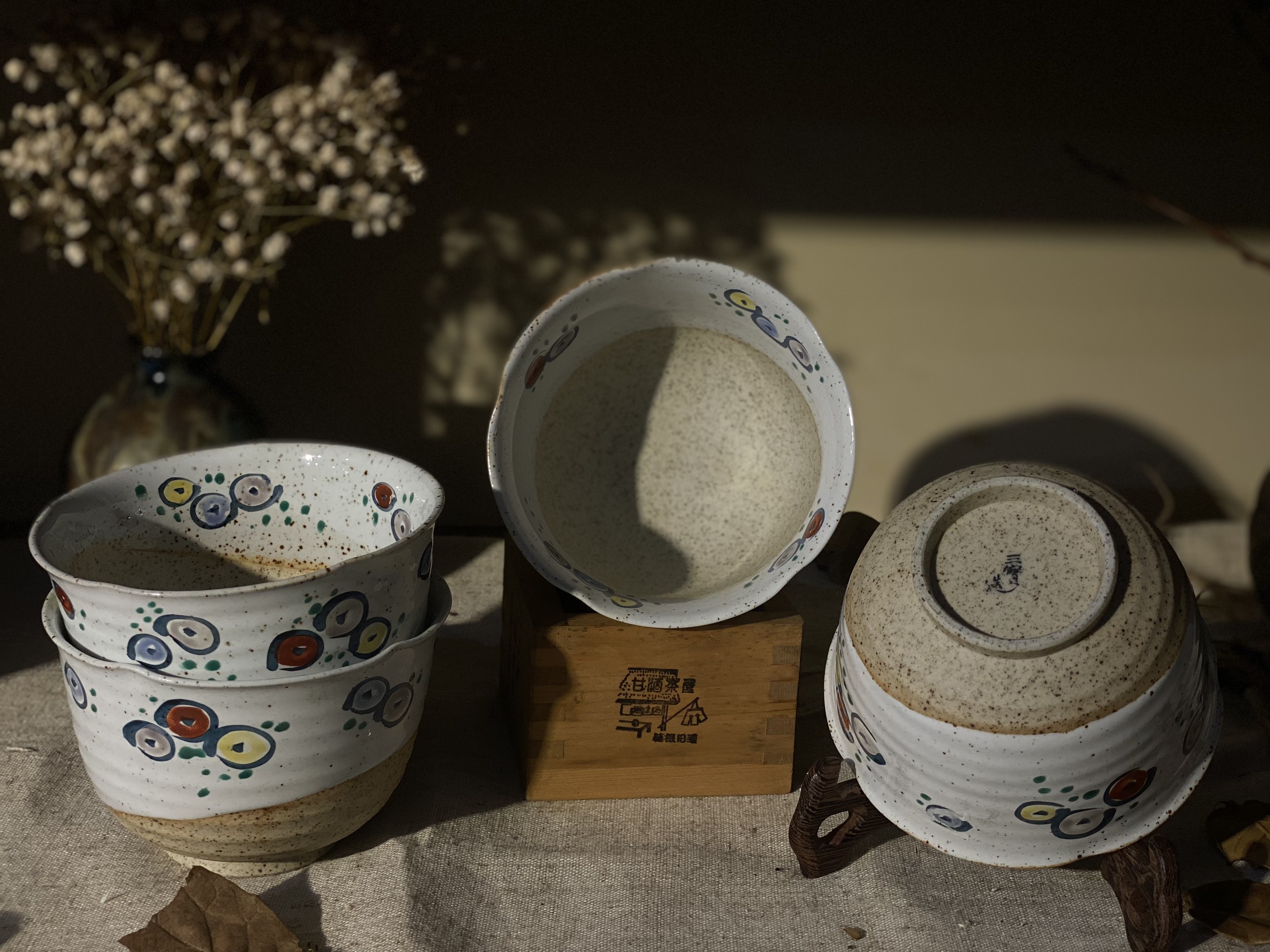Set bát ăn cơm men đá hoạ tiết đồng xu