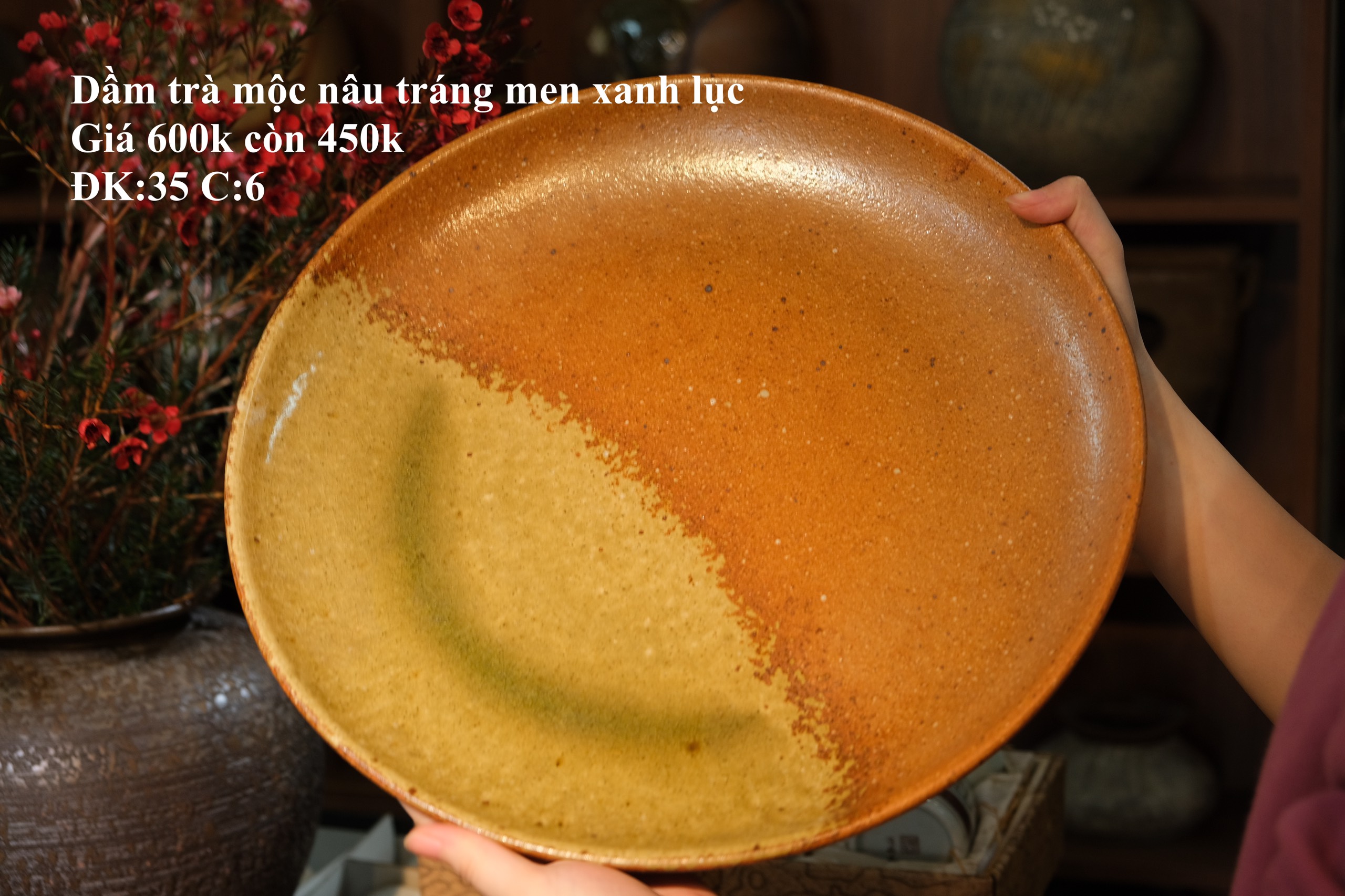 Dầm trà mộc nâu tráng men xanh lục