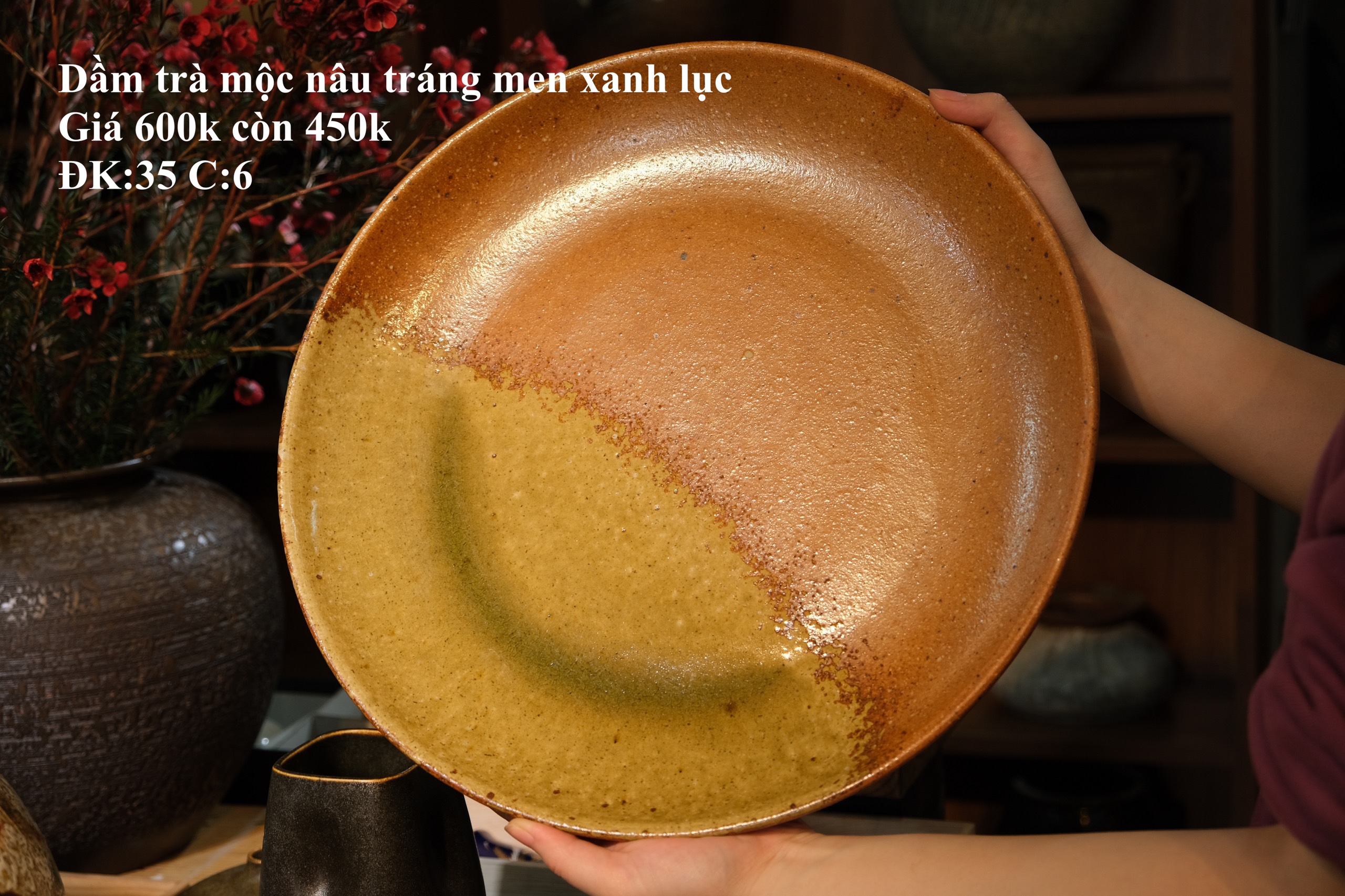 Dầm trà mộc nâu tráng men xanh lục