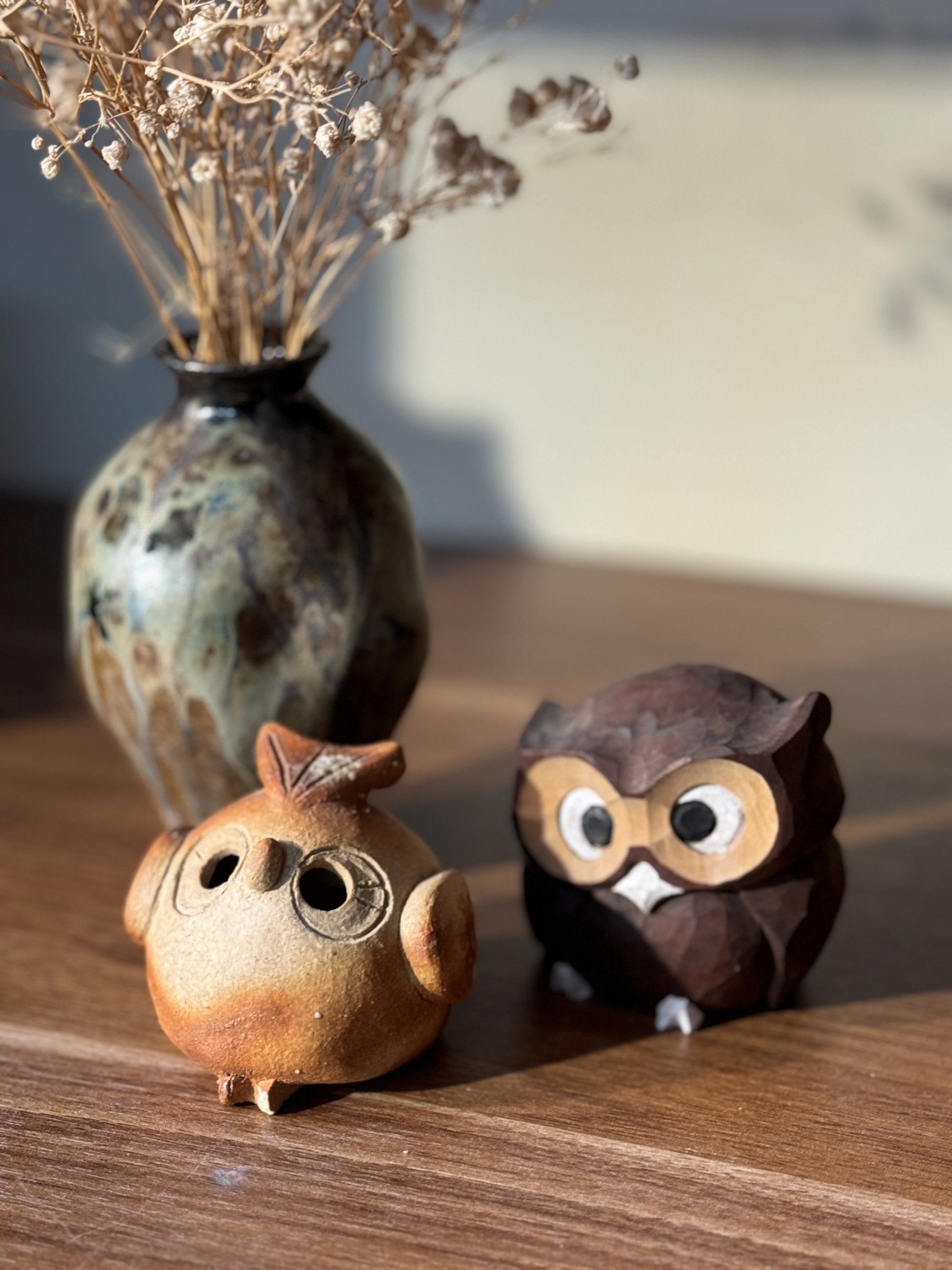 Tượng cú gỗ decor nâu đậm