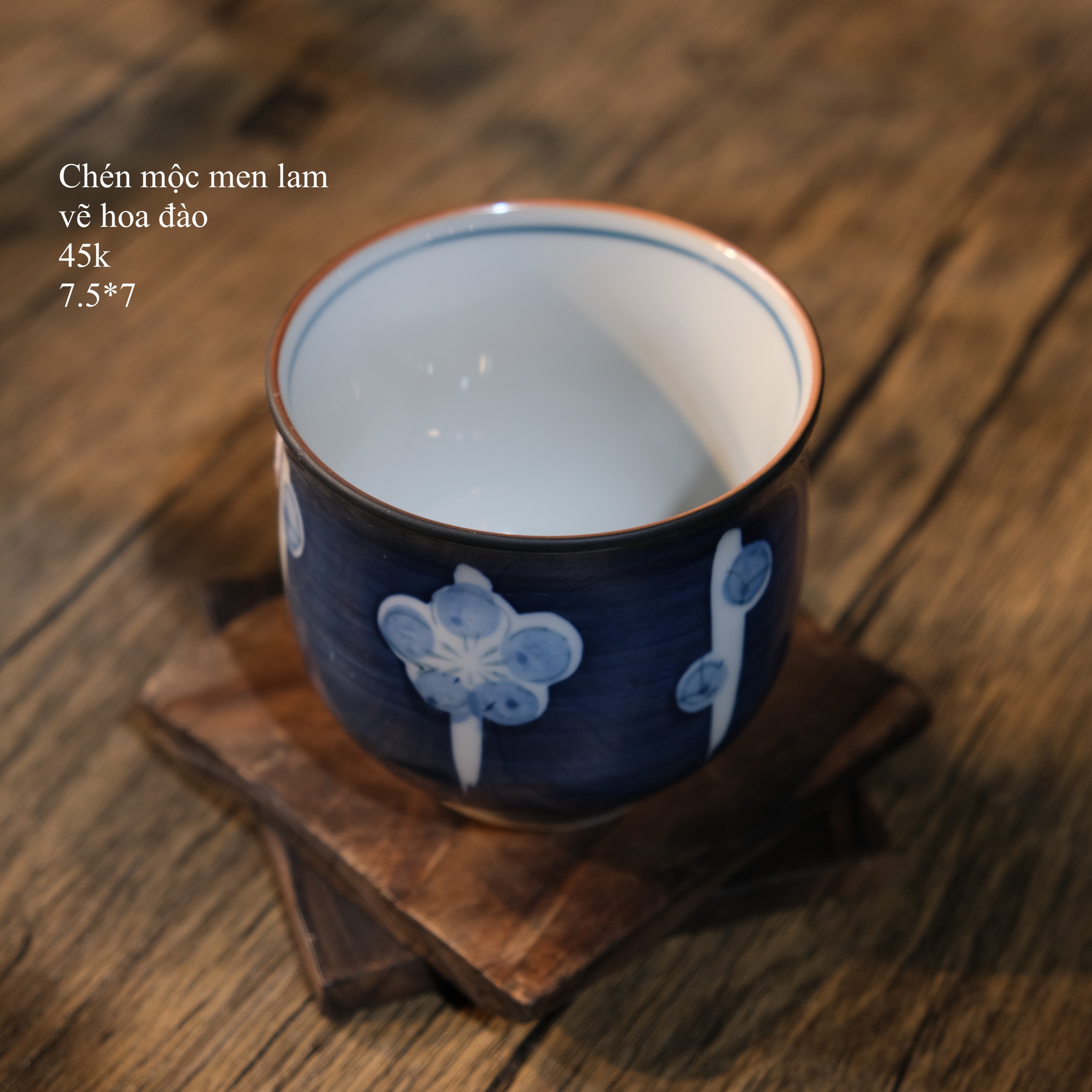 Chén mộc men am vẽ hoa đào