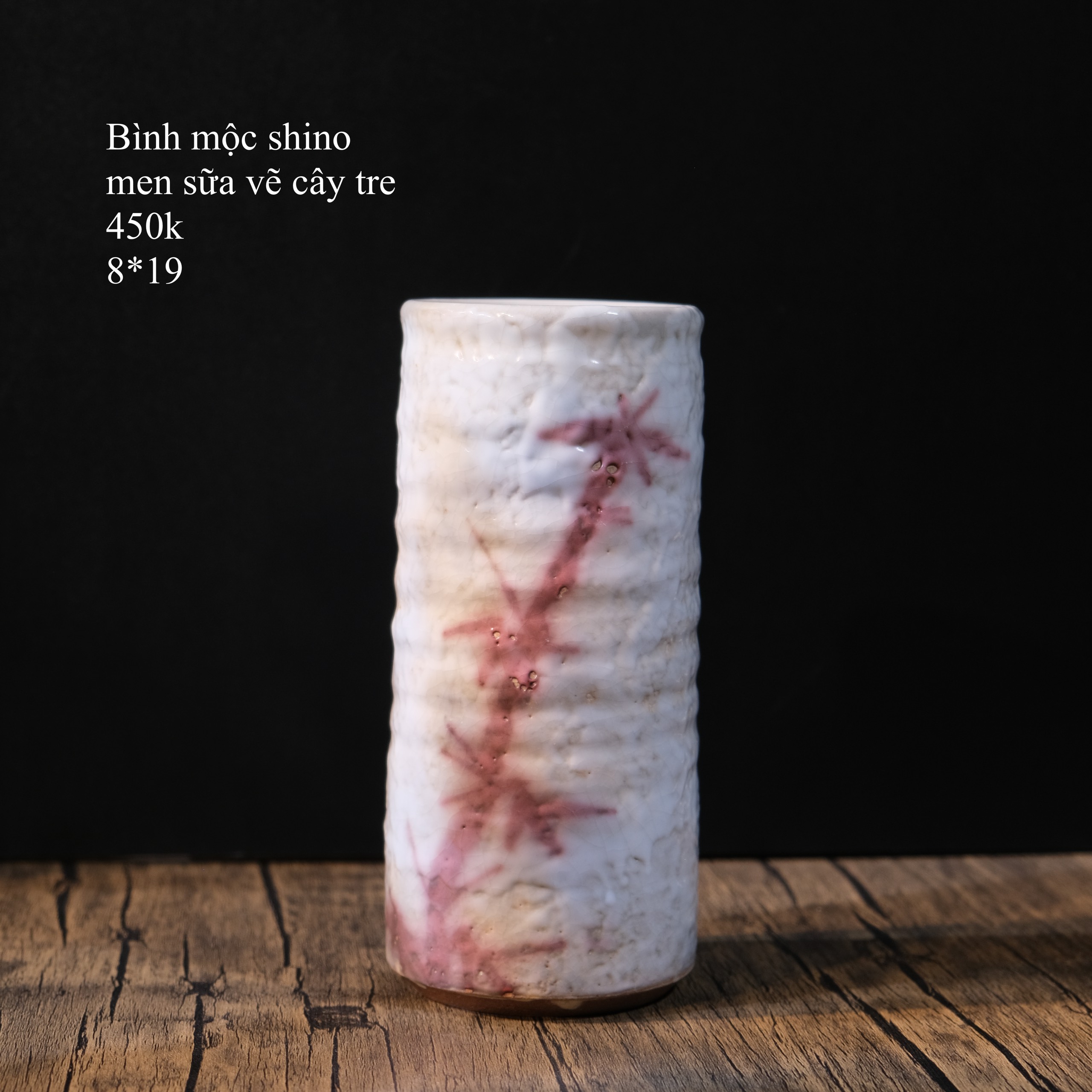 Bình mộc Shino men sữa vẽ cây tre