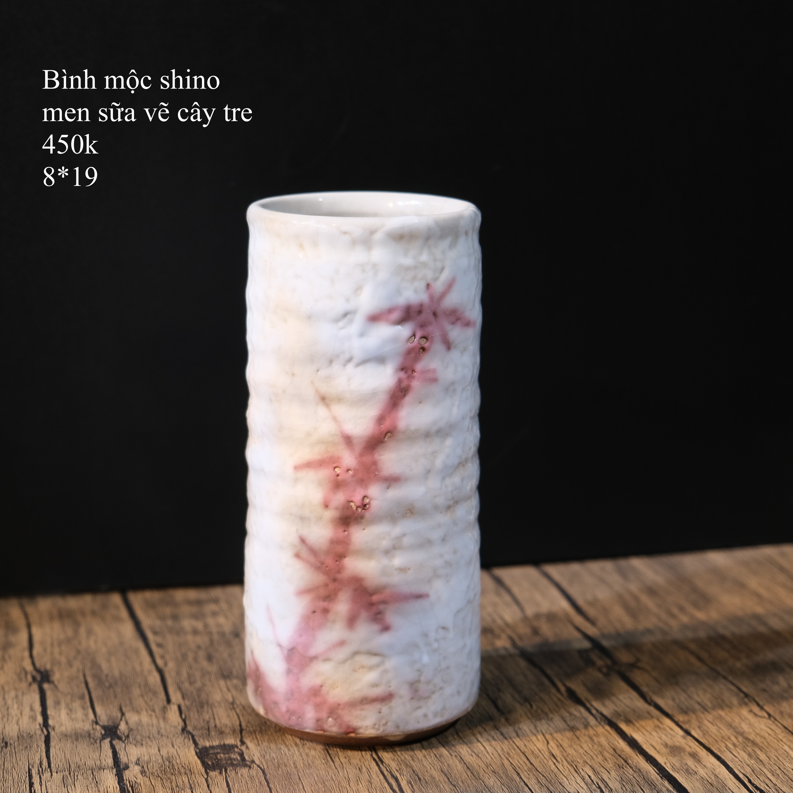 Bình mộc Shino men sữa vẽ cây tre