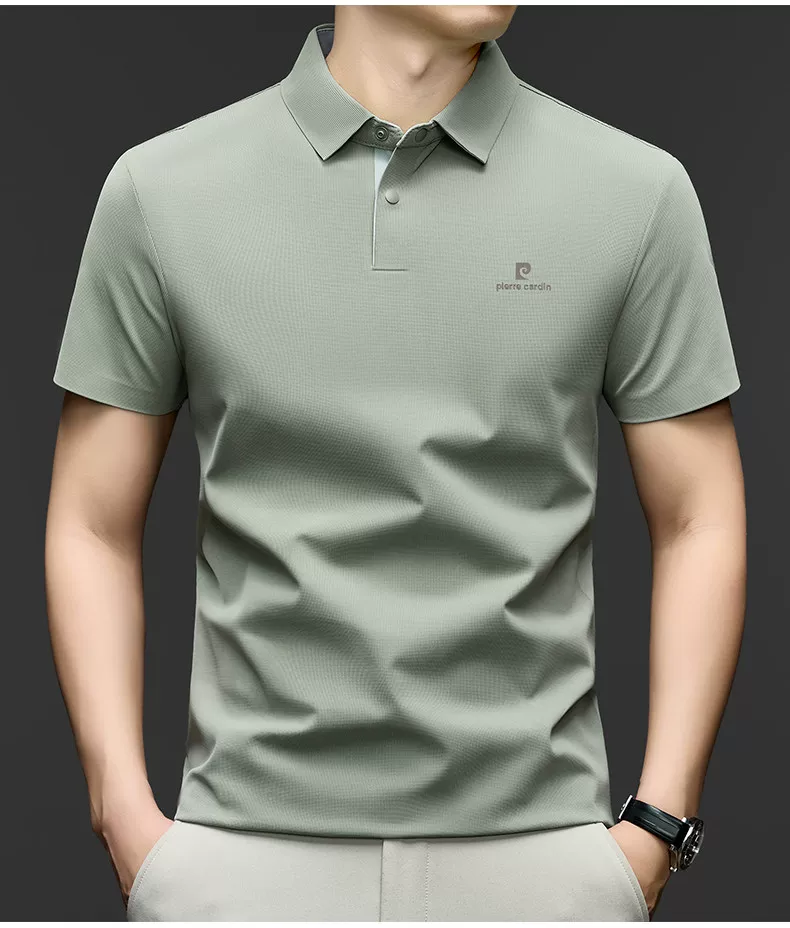 OE968: Áo Polo ngắn tay bằng lụa tơ tằm tơ tằm Pierre Cardin, thoáng khí