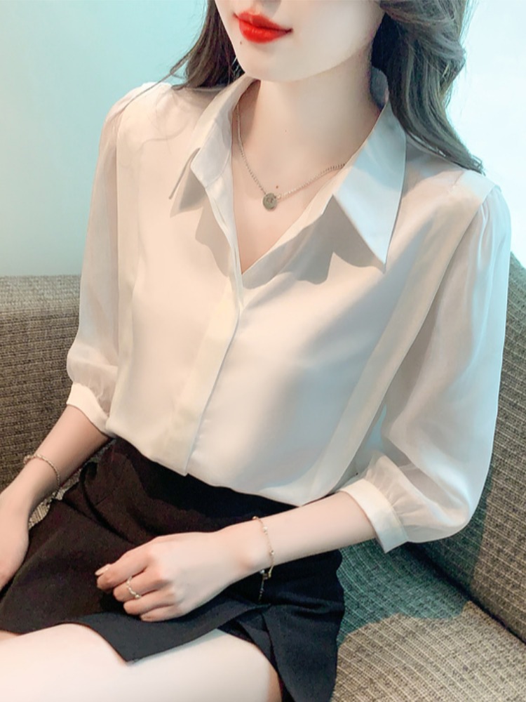 Mã B790: Áo sơ mi nữ voan cổ polo thời trang mùa hè