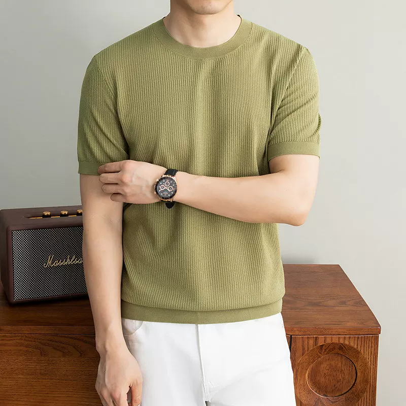 OH152: Áo thun ngắn tay nam dệt kim mỏng, kiểu dáng casual
