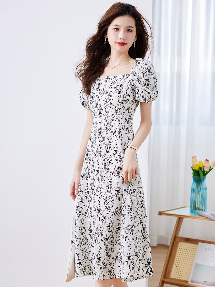 OD571: Đầm hoa cổ vuông cao cấp thanh lịch