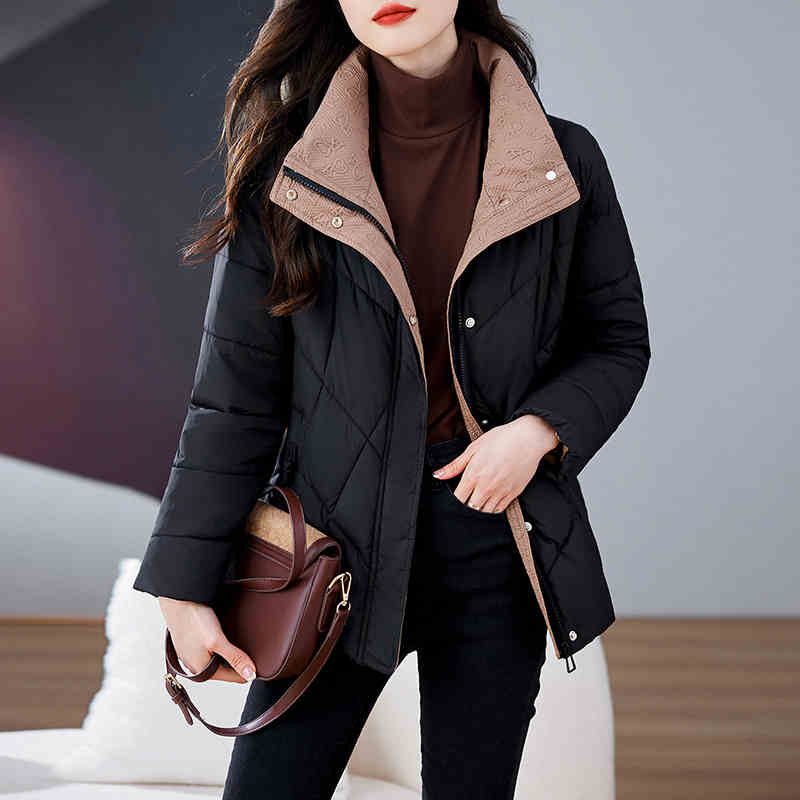OD1059: Áo Khoác nữ Cotton trung niên Ấm Áo Bông Ngắn Cổ Áo Đứng
