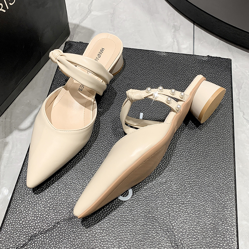 OC040: Giày Sandal Nữ Xuân Thu Phong Cách Mới Mũi Nhọn Dép Cao Cấp Pháp