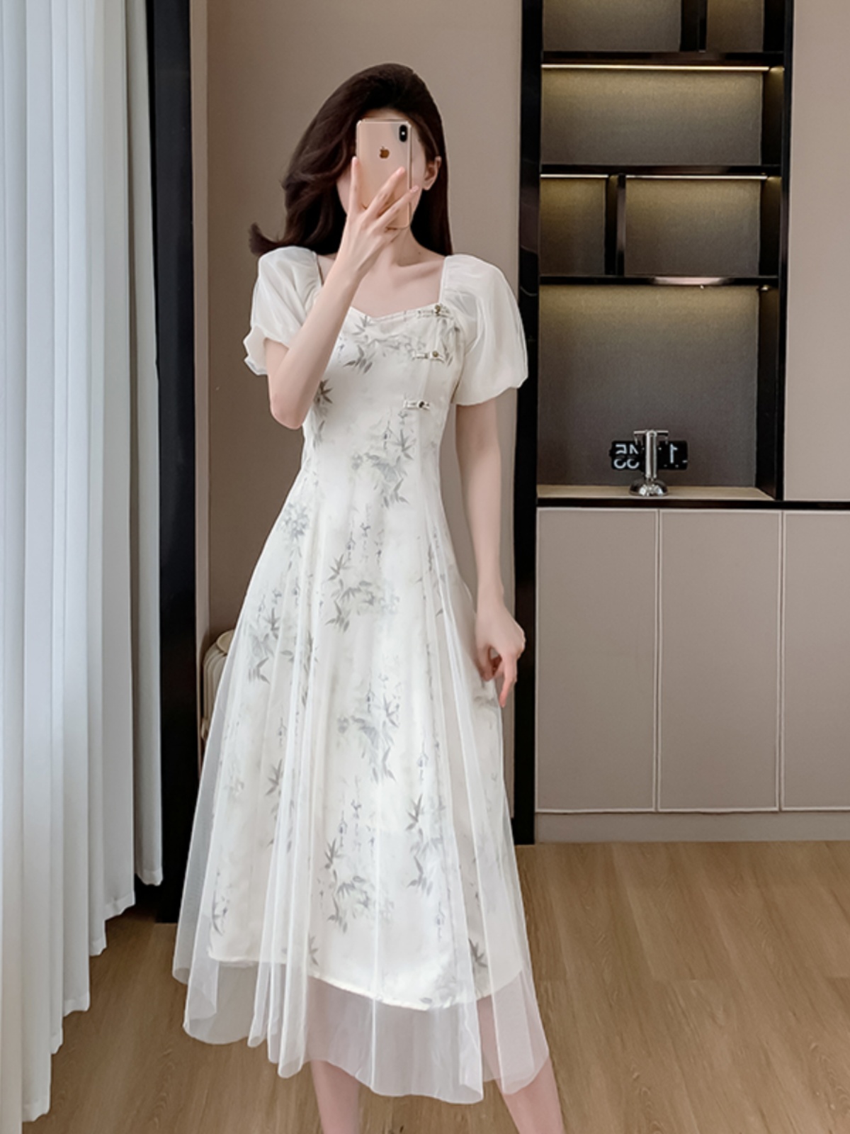 OD641: váy voan thời trang nữ cao cấp lưới nối váy dài