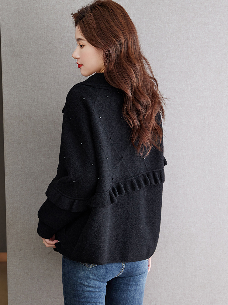 OD823: áo khoác cardigan len nữ màu đen khoác bên ngoài