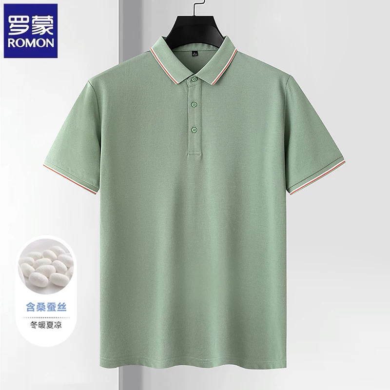 OH003: Áo polo ngắn tay bằng lụa Romon dành cho nam, kiểu dáng công sở