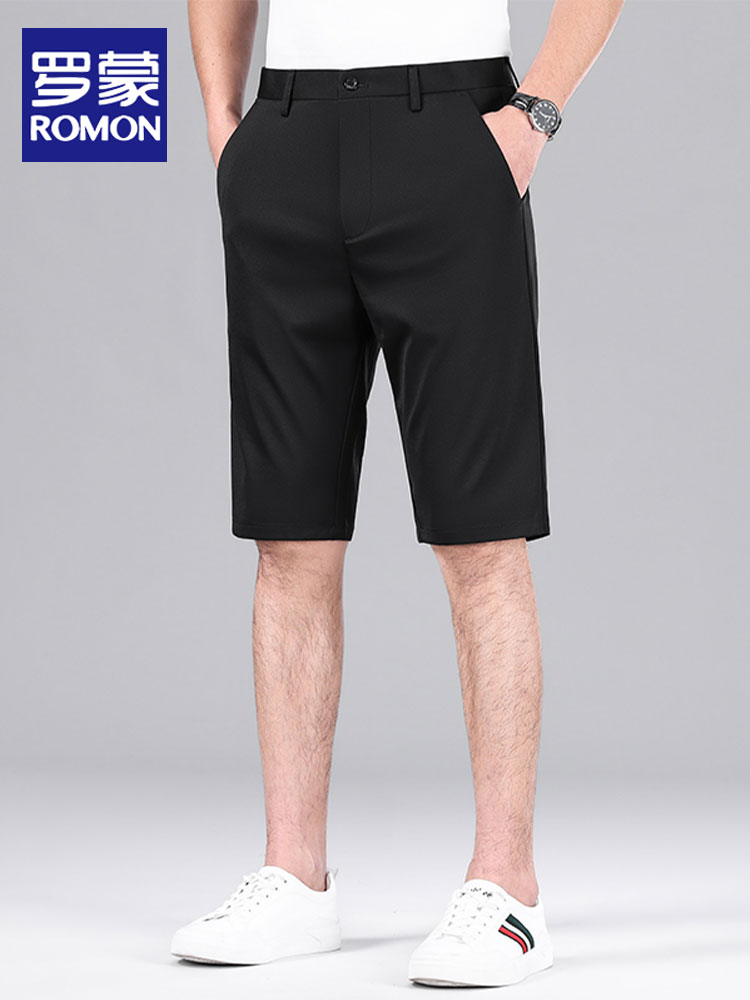 OE693: Quần âu lụa băng đen Romon quần short nam cao cấp