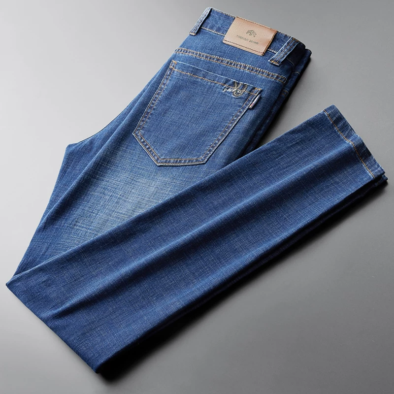 OE953: Quần jeans nam mỏng mùa hè, dáng suông ống đứng, quần dài nam, co giãn