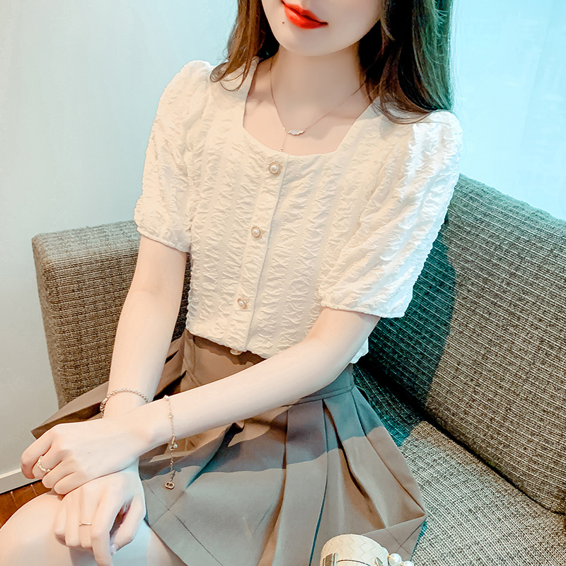 OD154: áo sơ mi nữ voan tay phồng nữ Pháp