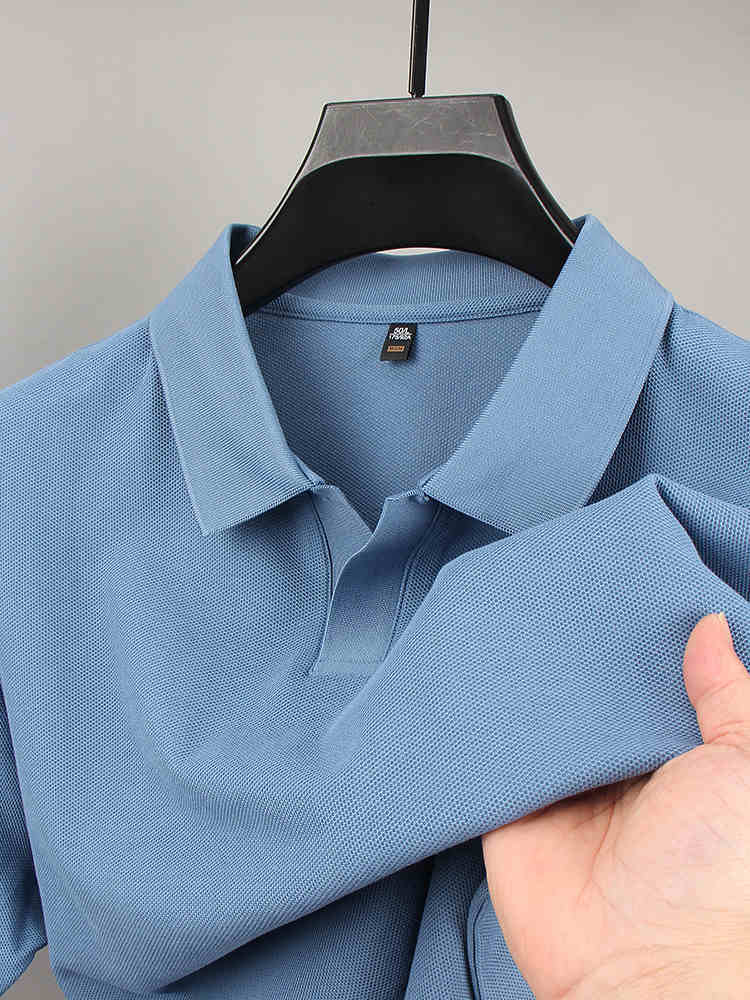 C147: áo thun polo nam tay ngắn bằng vải cotton có cổ màu trơn ATN
