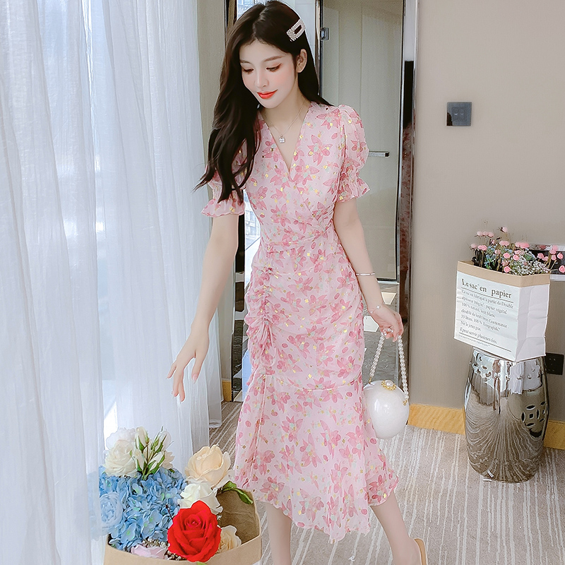 Mã B990: Váy voan hoa nữ mùa hè thiết kế mới váy dài ôm eo