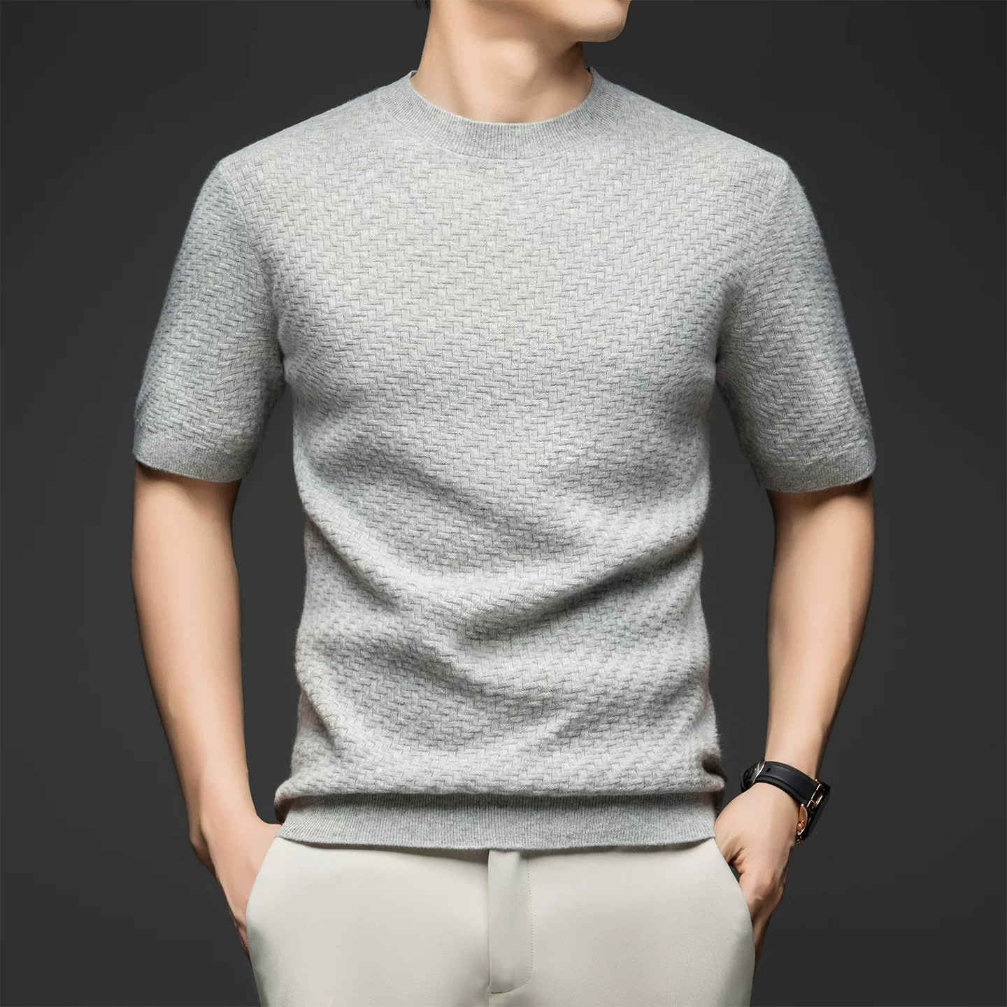 OH188: Áo len cashmere tay ngắn Old Qian dành cho nam