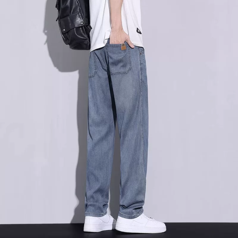OE980: Quần jean denim Tencel nam, kiểu dáng mùa hè, chất liệu lụa băng