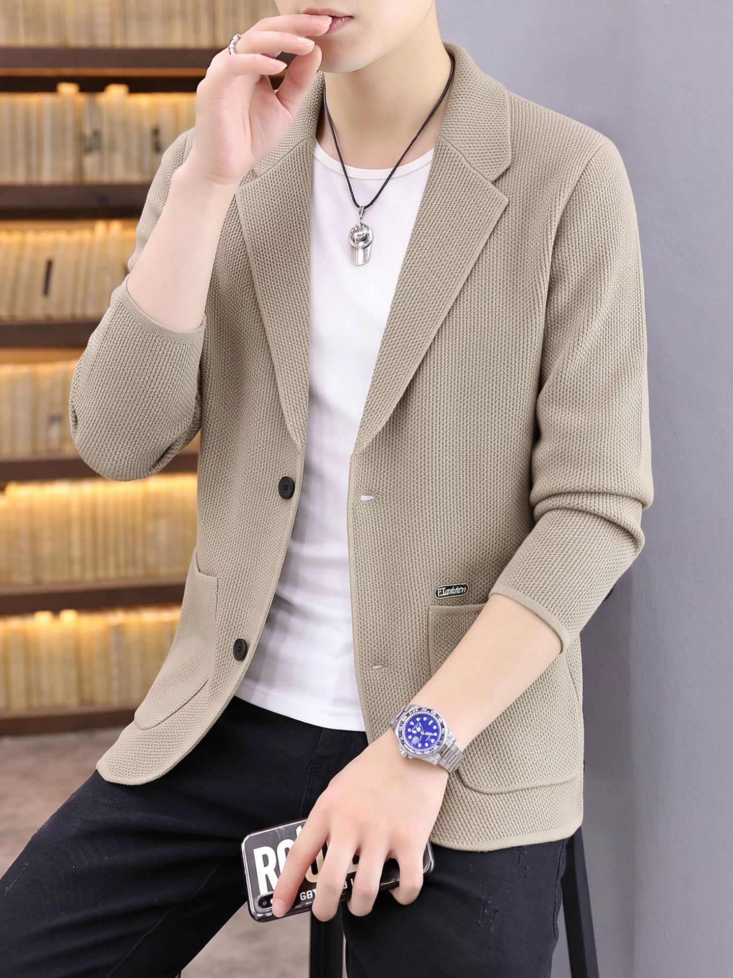 OH121: Áo khoác cardigan nam cao cấp cổ bẻ thời trang mới