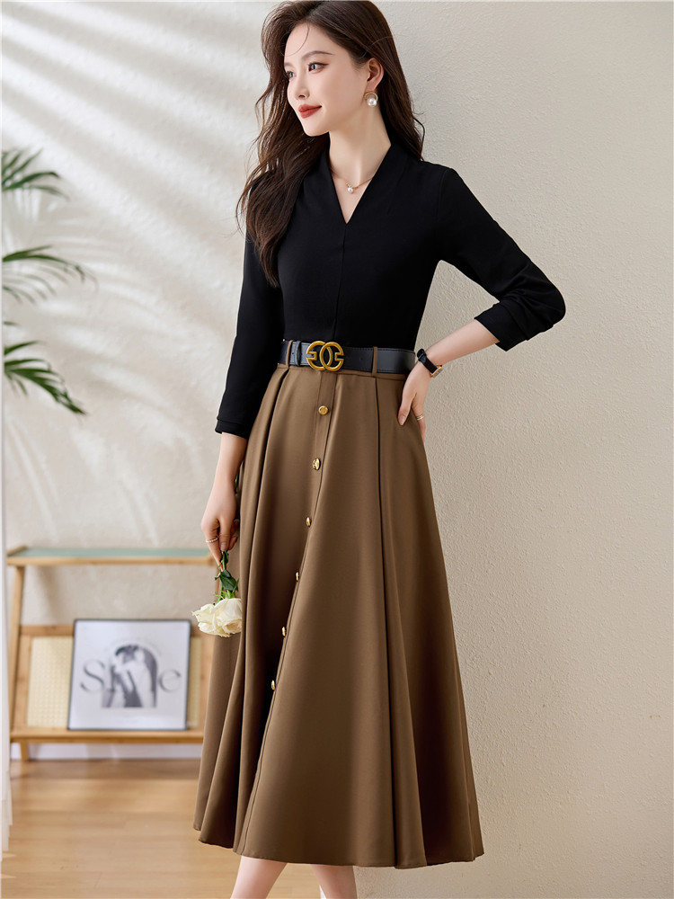 OD651: Đầm cổ chữ V nữ mùa xuân