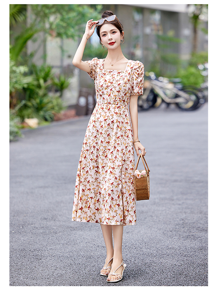 OD649: Váy hoa cổ vuông phong cách Pháp