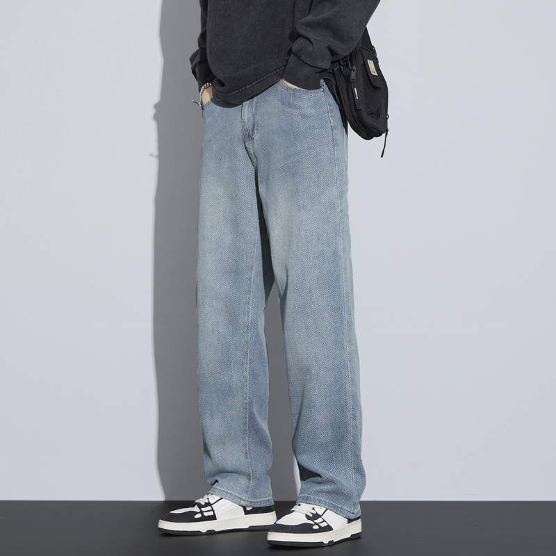 OE854: Quần jeans nam họa tiết vảy rồng Mỹ ống rộng dáng rộng