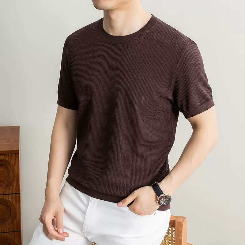 OH152: Áo thun ngắn tay nam dệt kim mỏng, kiểu dáng casual