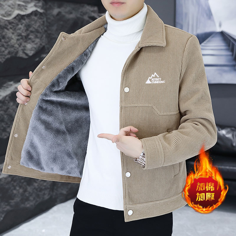 OE119: Áo khoác nhung kẻ thêu dày dặn cho nam cao cấp