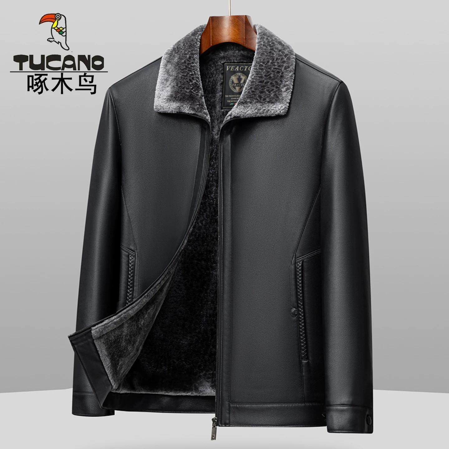 OH155: Áo khoác da cổ ve ​​dành cho nam, lót lông cừu