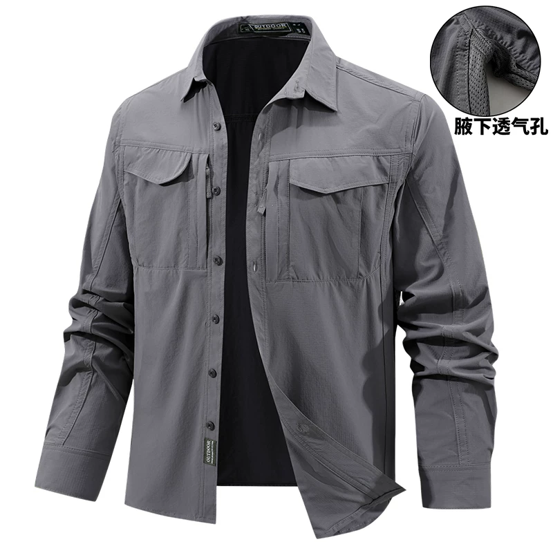 OH160: Áo sơ mi công sở dài tay nam, nhanh khô, thoáng khí, nhiều túi, dáng rộng, cỡ lớn